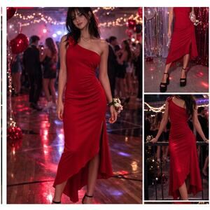 Vintage 90s One Shoulder Fitted Red Dress Size Medium Made USA Formal Party